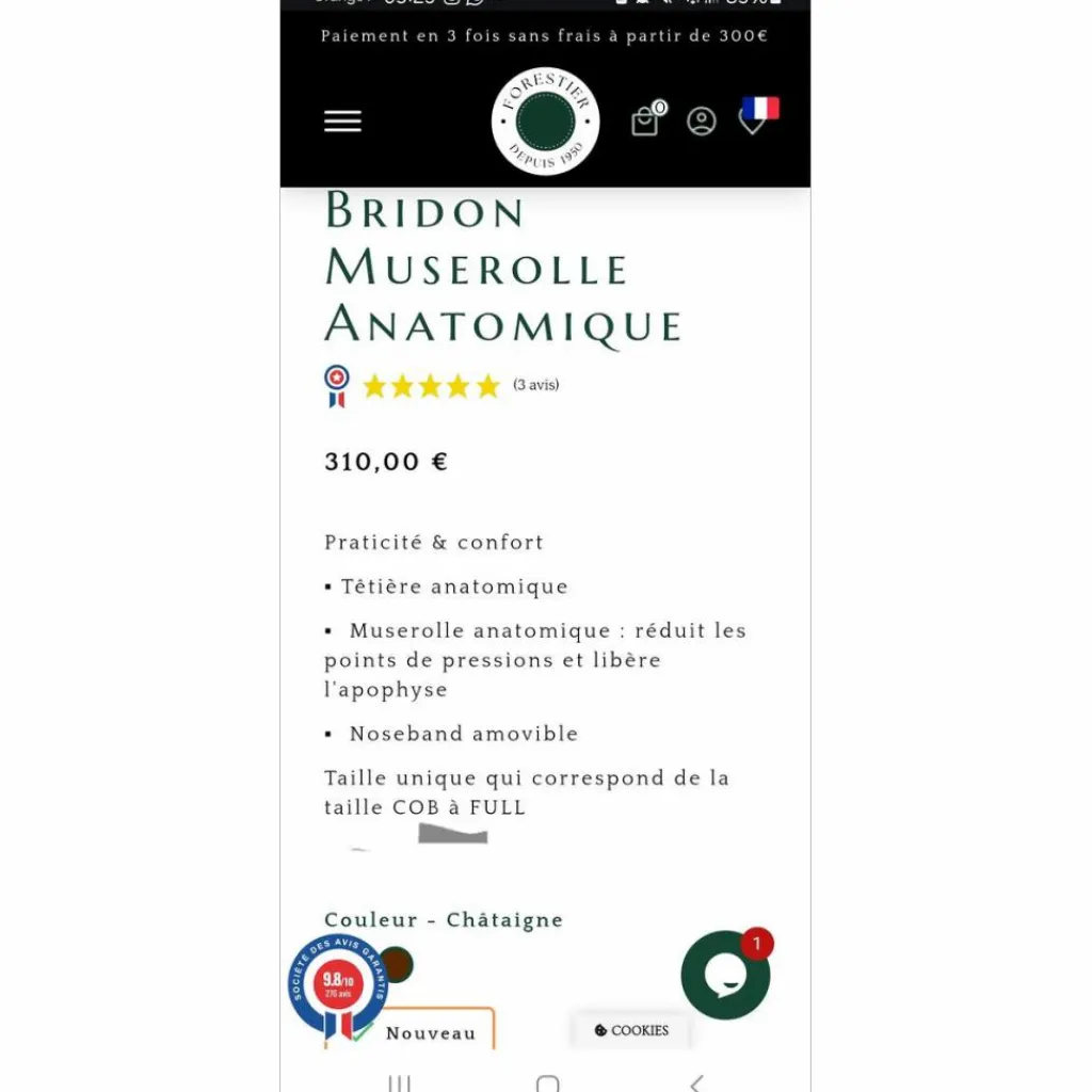 Bridon muserolle anatomique Châtaigne*Forestier Hot