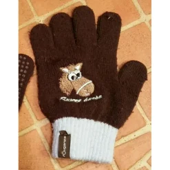 Fouganza Accessoires>Gants équitation enfant TRICOT marron bleu ciel 4 - 6 ans