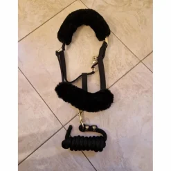 - Marque inconnue - Licols Et Longes>Licol en fourrure noir + longe