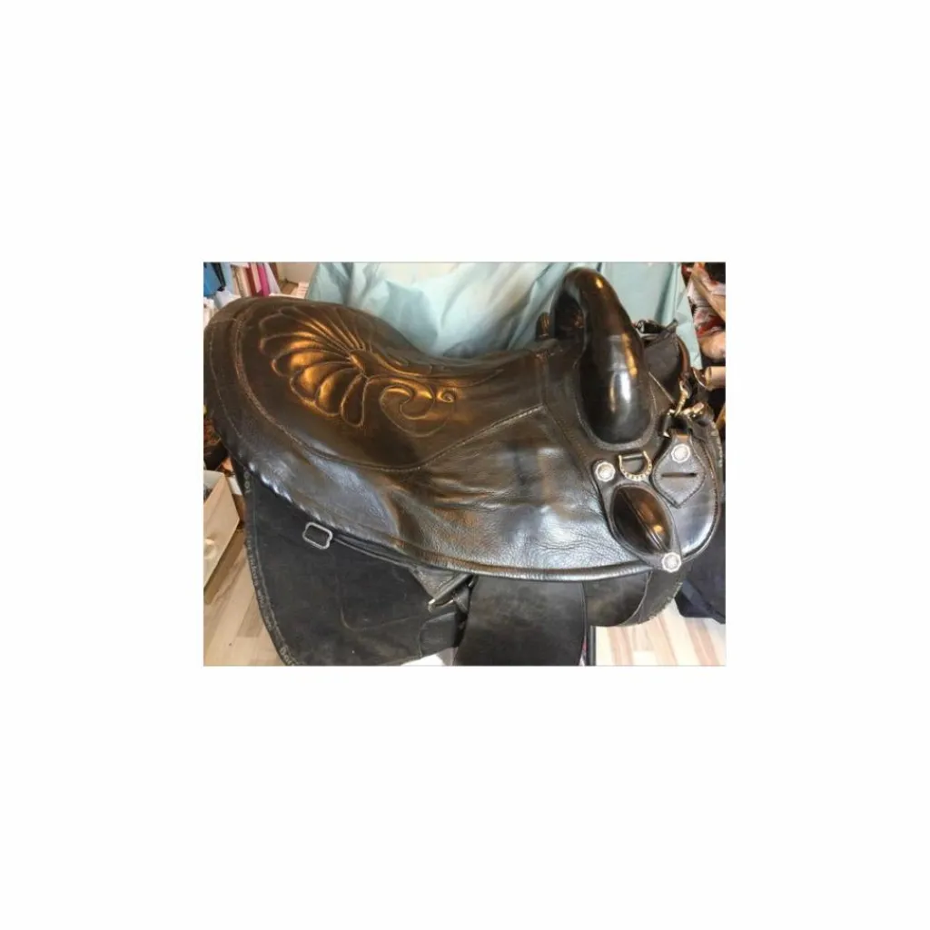 - Marque inconnue - Autres Selles (Amazone, Barefoot, Australienne...)>Selle EZ fit en cuir sans arcon + accessoires